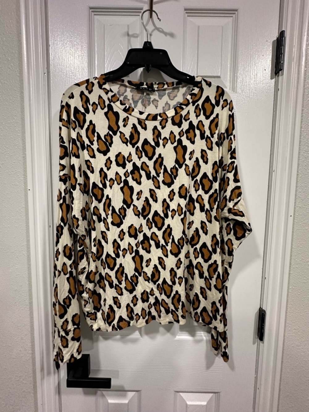 BLVD Leopard-Print Long Sleeve Top in Cream and Brown